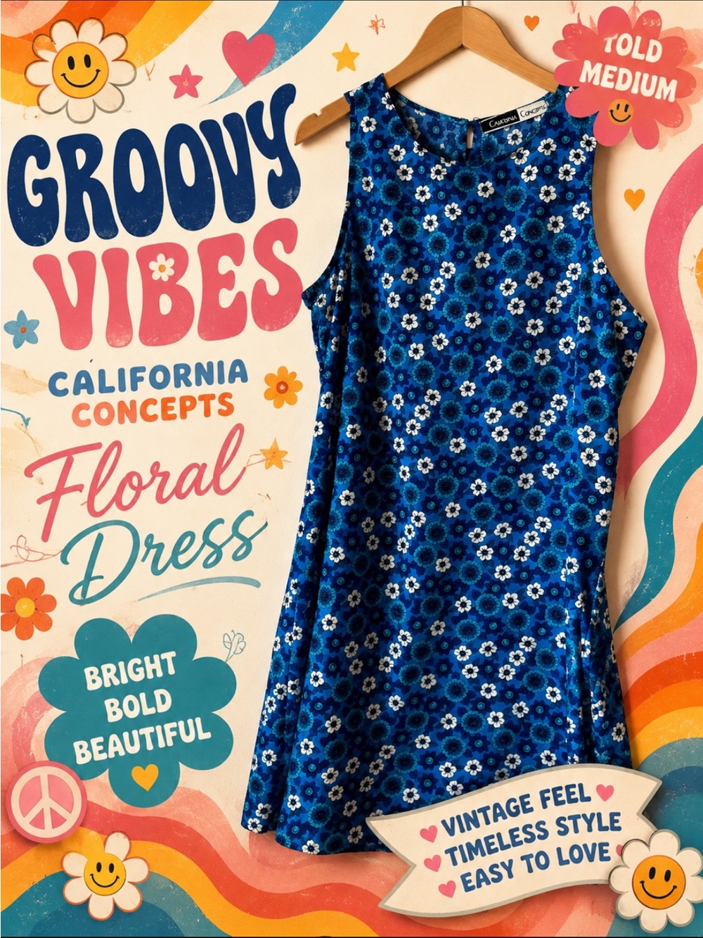 California Concepts Blue Floral Sleeveless Shift Dress